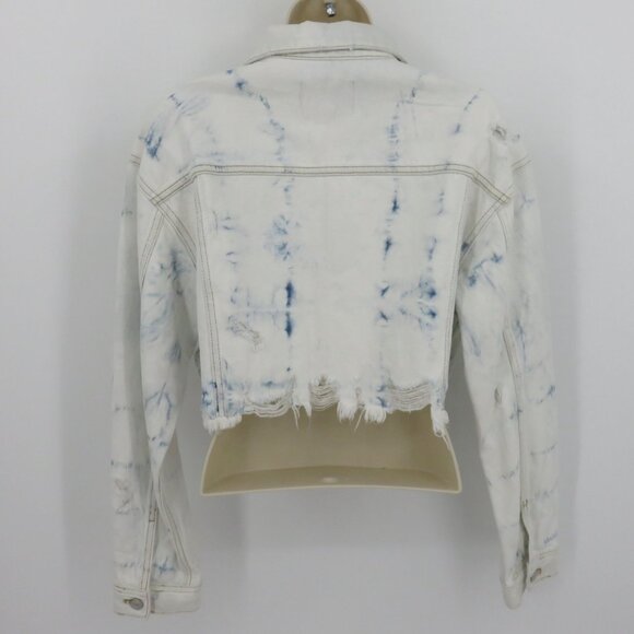 Guess Women Medium White Blue Bleached Distressed Crop Denim Jacket NEW Defects - Picture 8 of 15